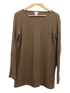 Oats Cashmere knit sweater tan beige  cable front style long sleeves medium